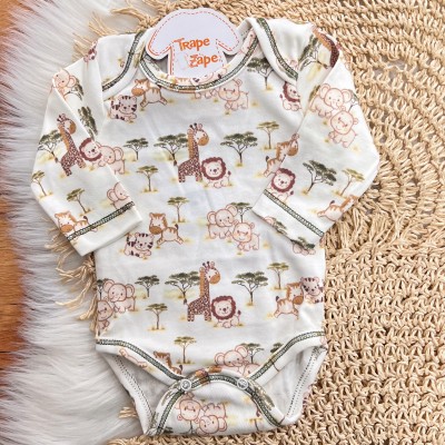 Conj. Body Safari com Leãozinho e Calça - Verde e Off White